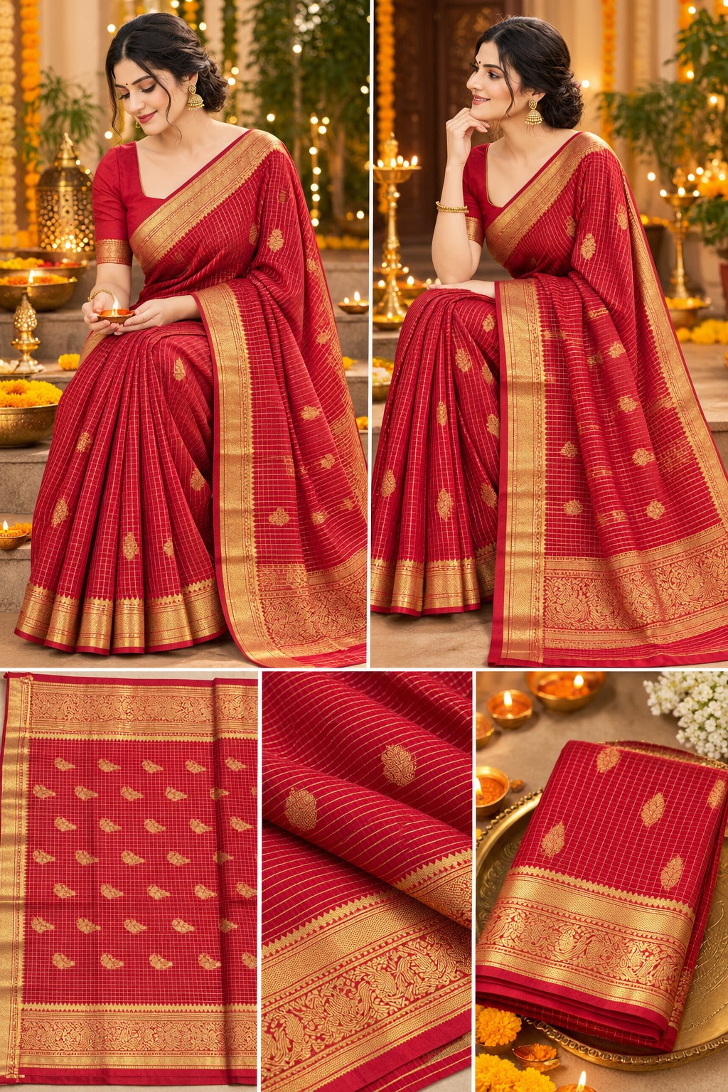 Red & Golden PURE HANDLOOM SILK