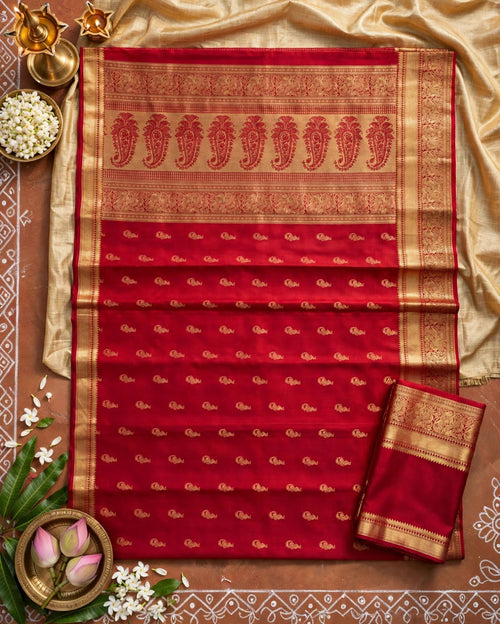 Red & Golden PURE HANDLOOM SILK